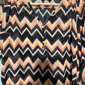 Living Doll Pink and Blue Graphic 3/4 Sleeve Blouse
